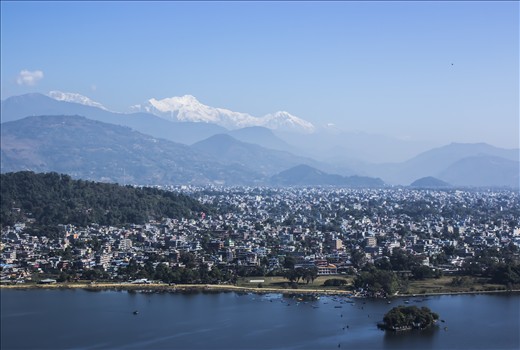 An overview of the Pokhara city from a gumba up above in the mountains.