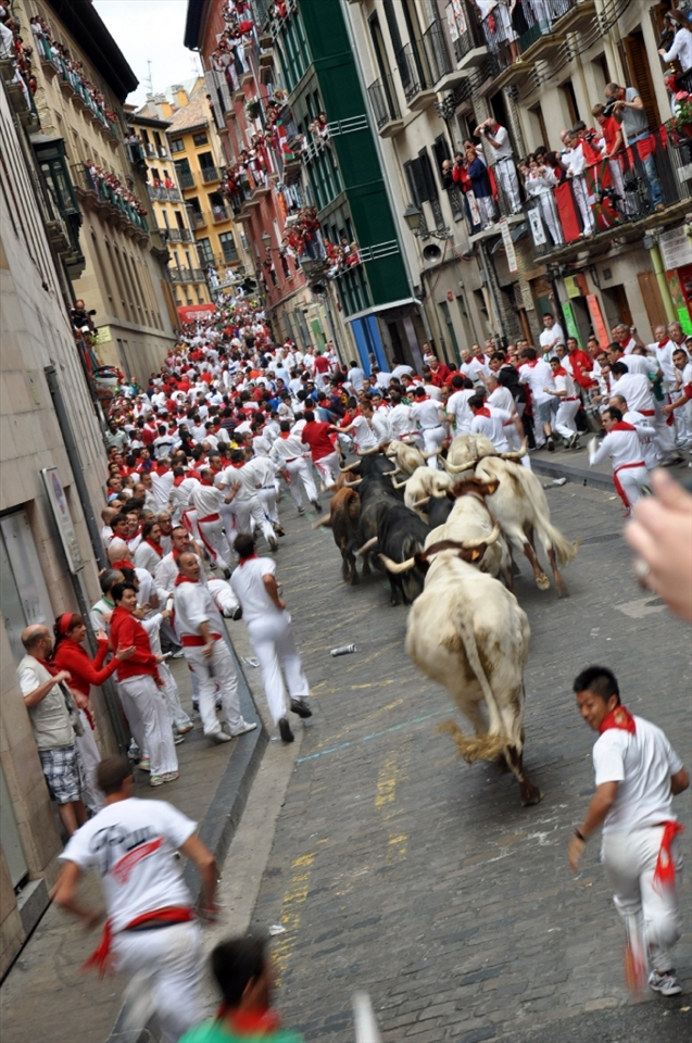 The flow of life. //

Bullrunning (Encierro) makes torero from any ordinary man and sleepless paparazzi from any journalist (to get the best part of a fence photographers take places from 3 a.m. though run starts at 8 a.m.). Run lasts about 1-2 minutes only, but memories  won’t easily be erased. No matter where you run – in front or behind.  Exaltation overfills all the viewers and runners except the bulls. As for them it’s the death race (bulls run to the ring to be killed during the bullfight).
