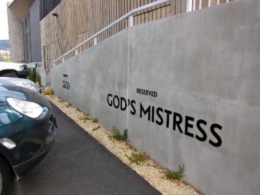 Parking for God and God's Mistress?  David Walsh's ego is no small thing.
#MONA, Hobart.