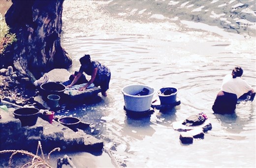 Doing the laundry in the lake 