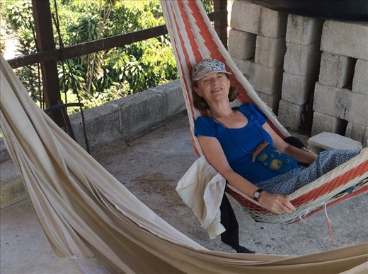 Mona Relaxes in hammocks at our hotel terrace 