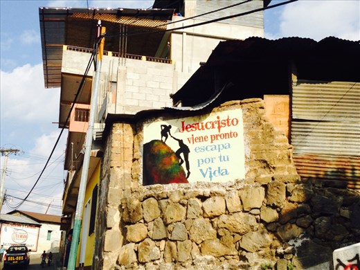 While walking thru the town, you see many signs of the power of Jesus Christ over the Guatemalan people.  This signs says Jesus Christ is coming soon. Save your life! 