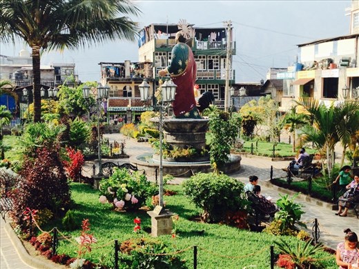 Beautiful garden I front of the Catholic Church. 