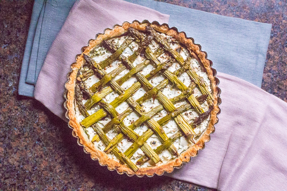 Black Pepper Goat Cheese Asparagus Tart with Jambon