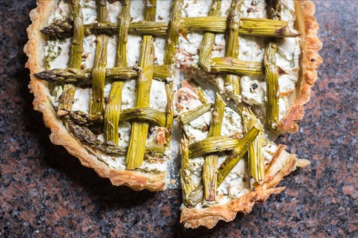 Whipped Black Pepper Goat Cheese Asparagus Tart