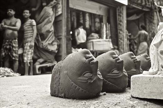 Idols heads drying in the midday sun