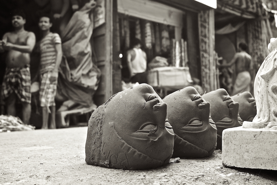 Idols heads drying in the midday sun