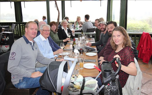 We just sat down.
(My sister just had a baby, the 