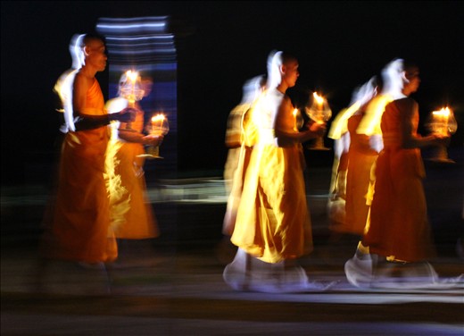 Walking without evil - Monks at lantern festival - Thailand