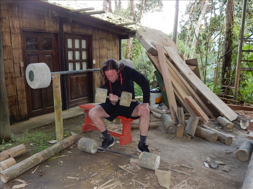 So after a big day of bird watching we descended the trail and low and behold there was a gym with concrete weights for me to lift. 