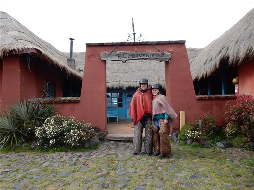 We arrived at our hacienda for some hiking and horse back riding and were outfitted with a poncho and llama chaps. 