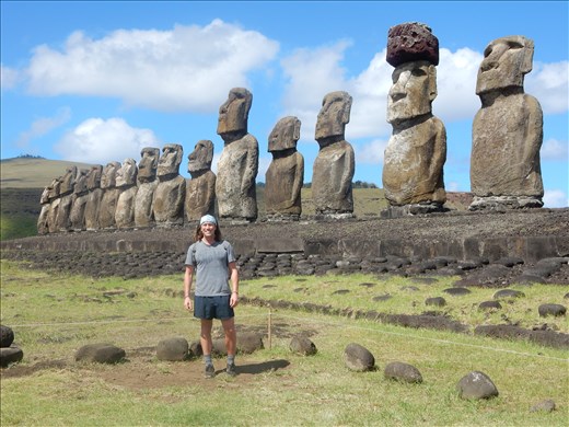 Probably the most spectacular site on the island. Fifteen Moai that were knocked over in the 17th century by fighting tribes then scattered around the area in 1960 by a Tsunami caused by an earthquake. Chilie and Japan collaborated in 1992 to erect the Moai and we were sure glad they did. 