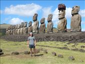 Probably the most spectacular site on the island. Fifteen Moai that were knocked over in the 17th century by fighting tribes then scattered around the area in 1960 by a Tsunami caused by an earthquake. Chilie and Japan collaborated in 1992 to erect the Moai and we were sure glad they did. : by danidawnandstevo, Views[329]