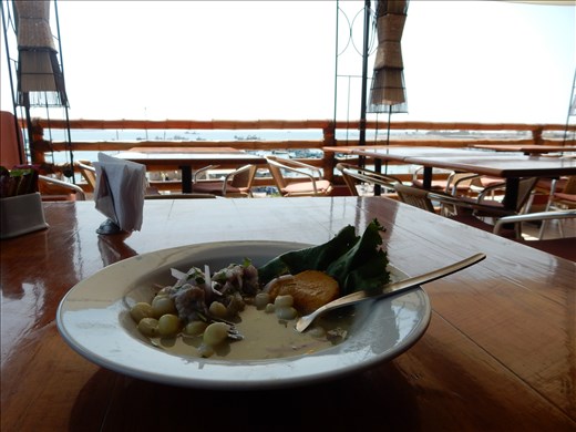  In Italy we learned cappuccino in the morning espresso in the evening. In Peru we learned ceviche in the afternoon never in the evening. Ceviche consists of raw fish, onions, spices and lemon juice. It's caught in the evening, sold at market in the morning and prepared fresh for lunch. It was so good I'm opening a ceviche restaurant when I get back to the states. 