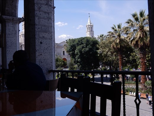 Had a nice lunch in the Plaza de Armas where the cathedral is located and a volcano is in the back yard. 