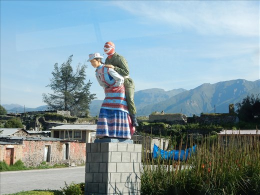 Town of Maca had the most interesting statue in the plaza. We weren't sure what to make of it. 