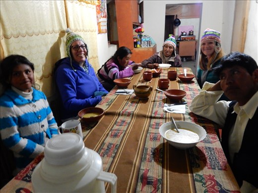 We ate quinoa soup in silence since we didn't speak their language. 