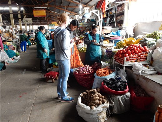 Cooking class in Cusco, Peru. At the market getting ingredients to make Causa Ulimena. 