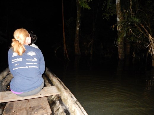Night time jungle adventure in a canoe. 