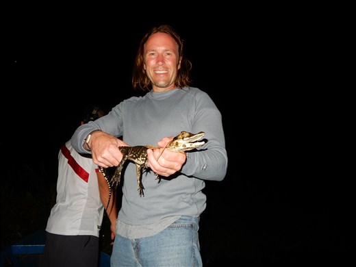 We also went into the jungle at night searching for wildlife. This is a small Camen. 