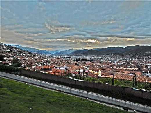 A beautiful view of Cusco from high atop San Cristobal hill. Credit to Danille for this photo. Her finger accidentally hit a button that gave it this efffect. 