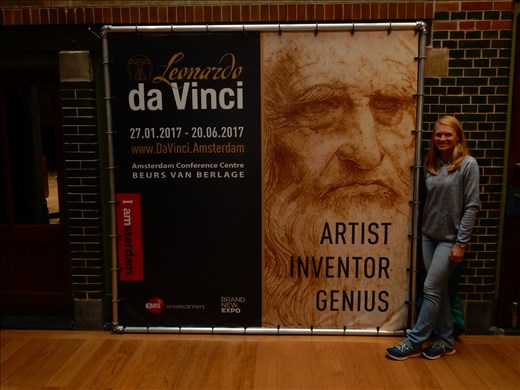 Went to the da Vinci exposition this morning. Filled with replicas of his inventions. Catapults, flying machines, cranes, pulley systems, artwork and Danielle being left handed noticed he wrote backwards. 