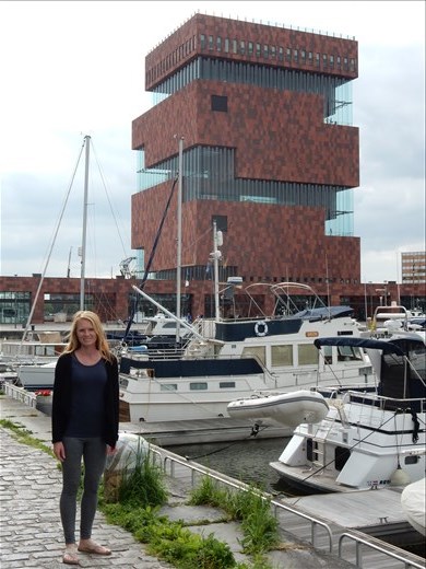 MAS (Museum Aan De Stroom) in Antwerp. Museum closes at 5 pm but you can still enter till midnight and go to the top for a view of the city. 