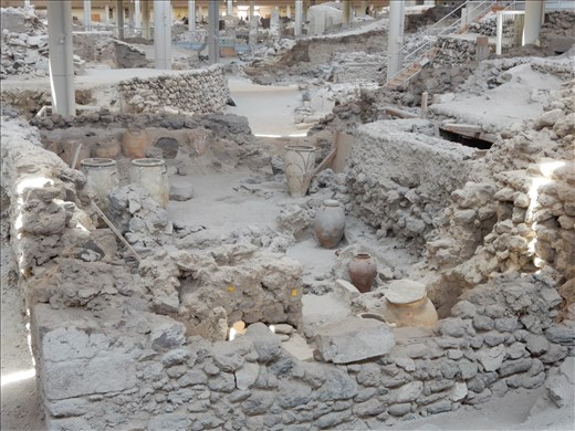 Santorini's prehistoric city Akrotiri that was buried in ash by the massive Theran eruptionin the middle of the second millennium BC. 
