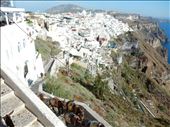 Fira Santorini. Cruise ship passengers arriving from the bottom have three choices to get up to town. Gondola, donkey or walk 588 steps. : by danidawnandstevo, Views[294]