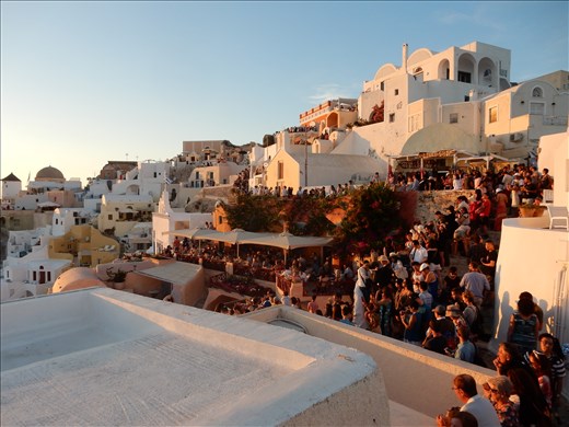 Thousands gathered in various locations to view the sunset in Oia.
