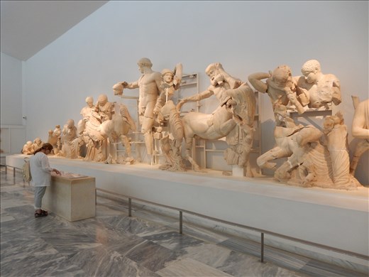 Temple of Zeus west pediment sculptures depicting drunk Centaurs attempting to abduct all the women at a wedding ceremony. 