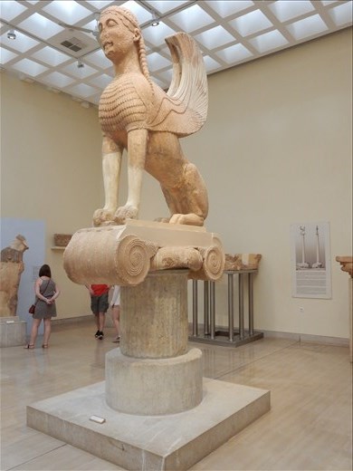 The isle of Naxos offering to Apollo of Delphi. The mythical Spinx at the Museum of Delphi. 