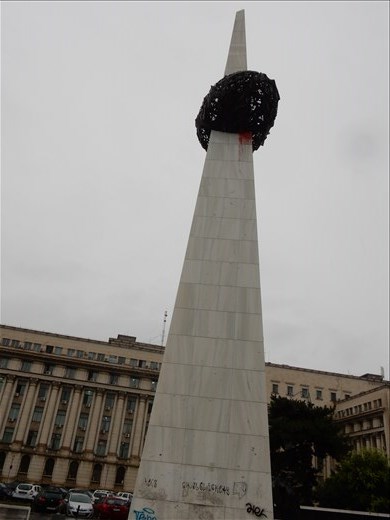 A strange memorial called The Memorial of Rebirth commemorates the victims of the 1989 Romanian revolution. It's also known as the Impaled Potato. 