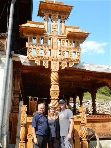 Visited a master wood carver.. The piece behind us is being sent to California. 