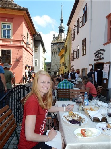 Lunch in the mid evil town of Sighisoara birthplace of Vlad the Impaler. 