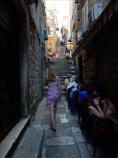 The narrow alleys were lined with restaurants but you had to a lot of stairs to get to them. 