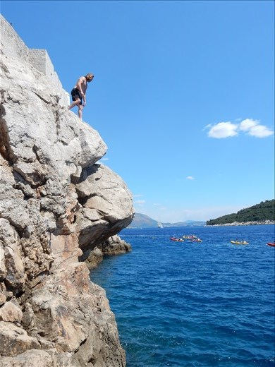Cliff jumping off the Old Town walls. 