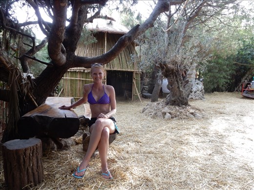 Just up from the beach hidden in the bushes is a place called the Safari Bar where you pour your own wine and beer and hide from the sun in little huts. 