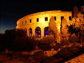 Pula Arena in Pula Croatia. It's the only remaining amphitheater to have all three towers and all three Roman architectural orders entirely preserved. The arena is still used today for concerts. Two Cellos played earlier this month and we had a chance to see Sting but who wants to see Sting. The music he's created over the years I don't really listen to it, but the fact that's he's been making it for years - I respect that. : by danidawnandstevo, Views[430]
