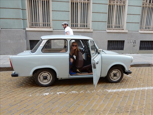 Being the only two people that showed up for the free walking communist tour gave us the chance to ride in a Trabbi. Lots of honks and waves as we drove around town. 