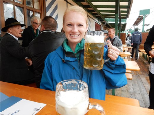 Mayor taps the keg at 12:00pm, the cannons go off signaling the beginning of Octoberfest and the waitress slams down two beers and yells prost. 