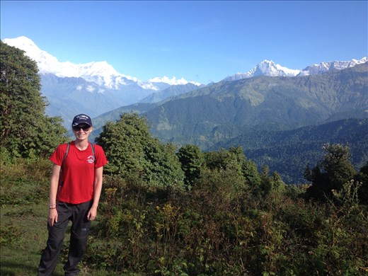 Weather the first few days of trekking was perfect. To put it in perspective, the Annapurna mountains in the background are where we are heading. 
