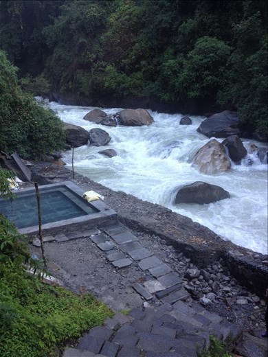 After a ten hour trek we were treated to hot springs near our hotel. It was really great with the exception of the 45 minute walk down stairs to get to it and the leaches we had to pull off our legs. 