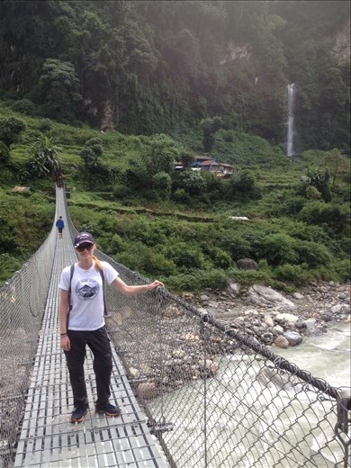 Danielle loves posing for photos on suspension bridges. 