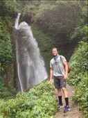 One of the many waterfalls along the trail. When we saw our guide taking a photo of it we knew something was special. He said in his 18 years of doing this trail this is the first time he has seen this much water causing it to deflect off a rock and shower us. : by danidawnandstevo, Views[399]