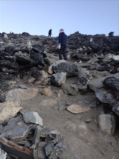 The climb up to the top of Gokyo Ri was difficult and the air was thin. Final elevation at the top is 18,000 feet. 