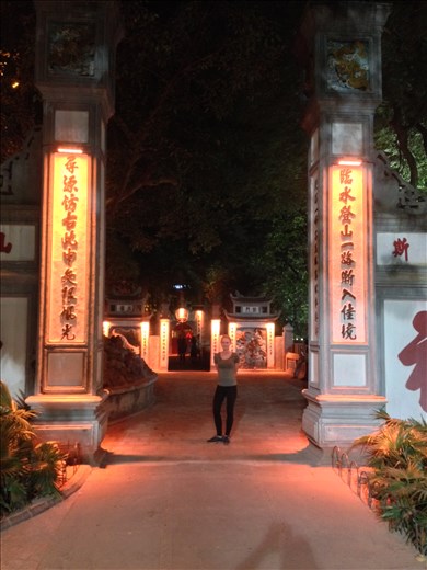 Entrance to Ngoc Son Temple built in commemoration of the 13th century military leader Tran Hung Dao who was renowned for his bravery in the battle against the Yuan Dynasty. 