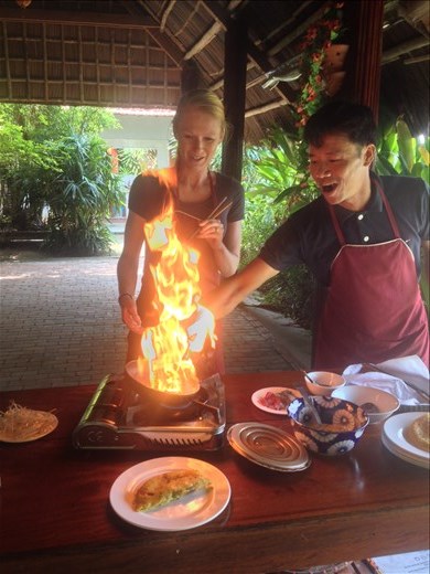 To the kitchen to cook our hard earned meal. 