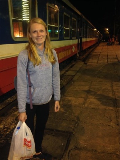 Boarding the overnight train to Sapa. 