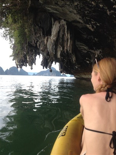 Sea cave exploring in Phang Nga Bay. These limestone mountains are literally melting from the difference in pH between the rain and limestone. 